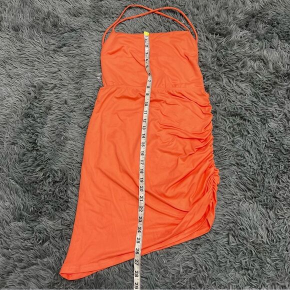 Blue Blush Asymmetrical Tangerine Mini Bodycon Ruched Side Dress Size Medium NWT - Picture 10 of 10